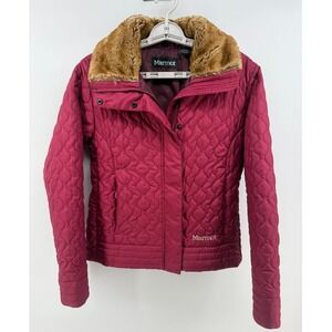 Marmot St. Moritz Quilted Jacket Faux Fur Collar Red Puffer Coat Womens‎ M
